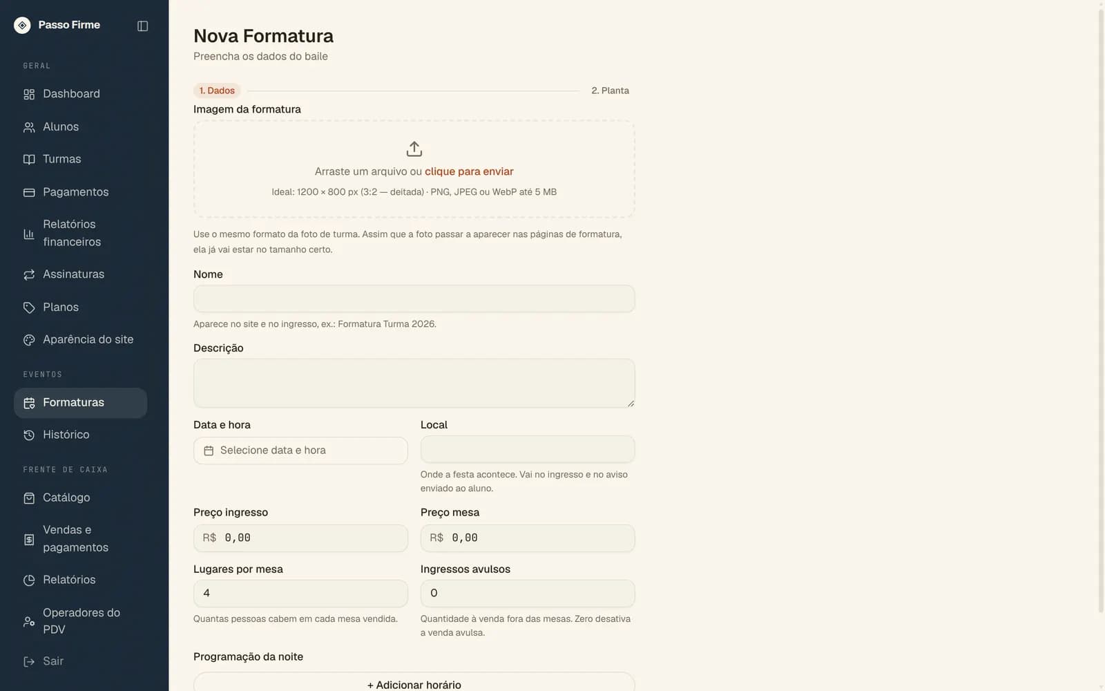 Data, local e preços