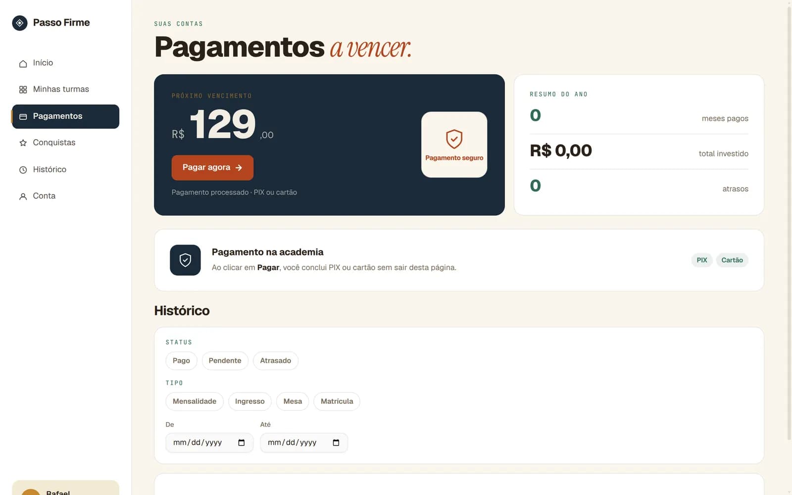 Pagamentos na área do aluno